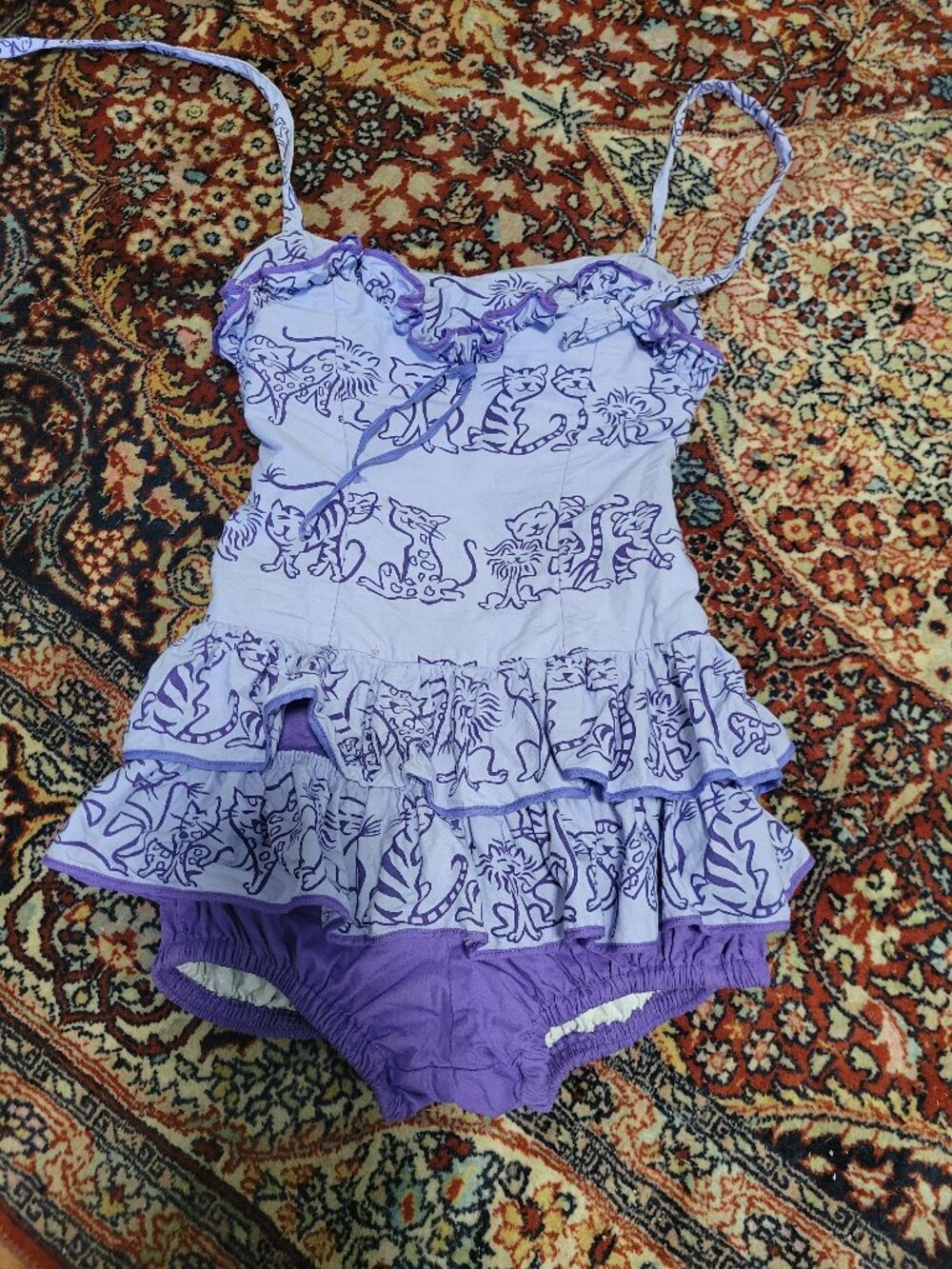 Vintage Catalina Junior 1950's Cotton Ruffled and Elastic Smock Swimsuit Size 10